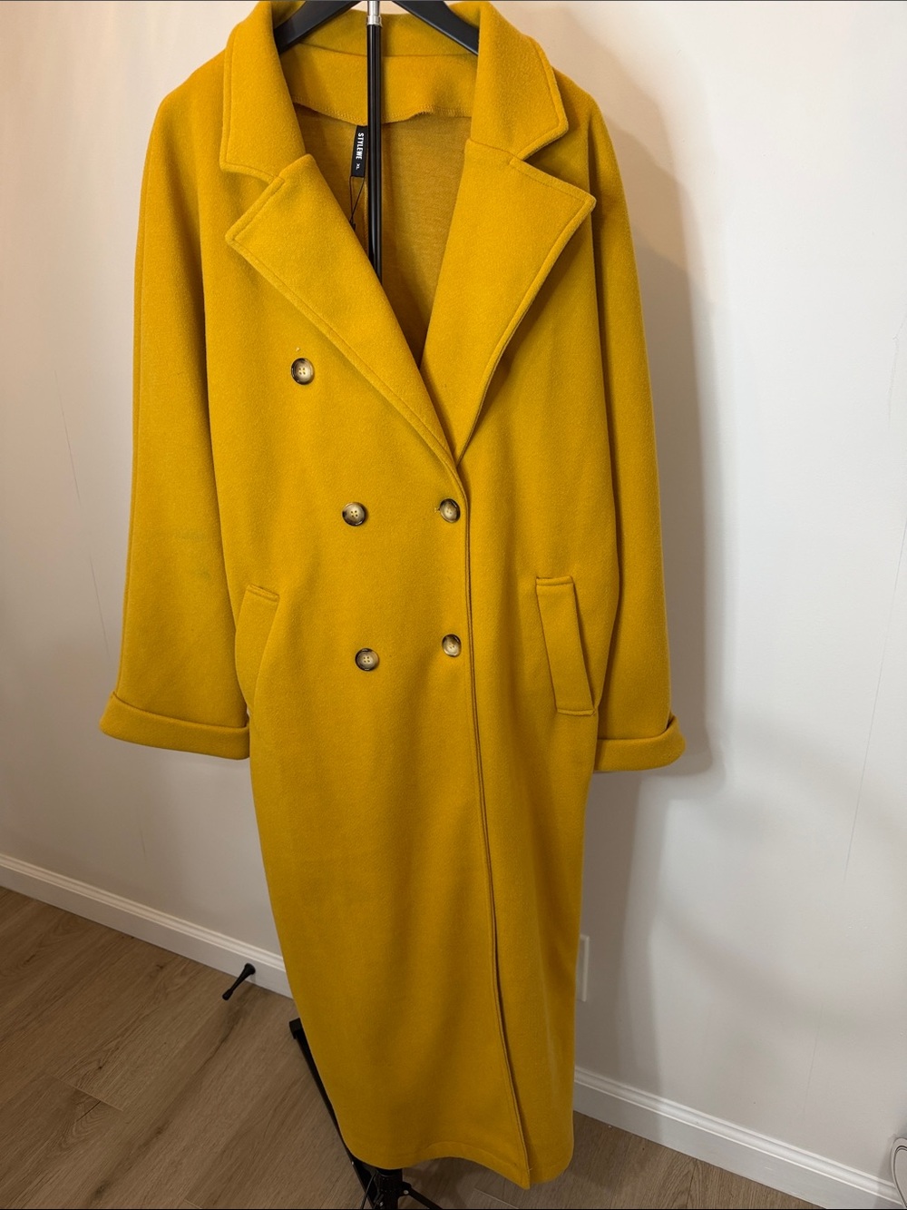 STYLEWE Double-Breasted Long Trench Coat in Mustard